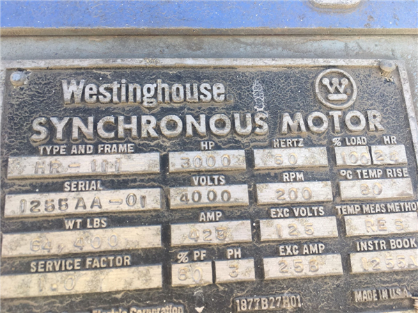 2 Units - Westinghouse 3,000 Hp Synchronous Motors, Refurbished)